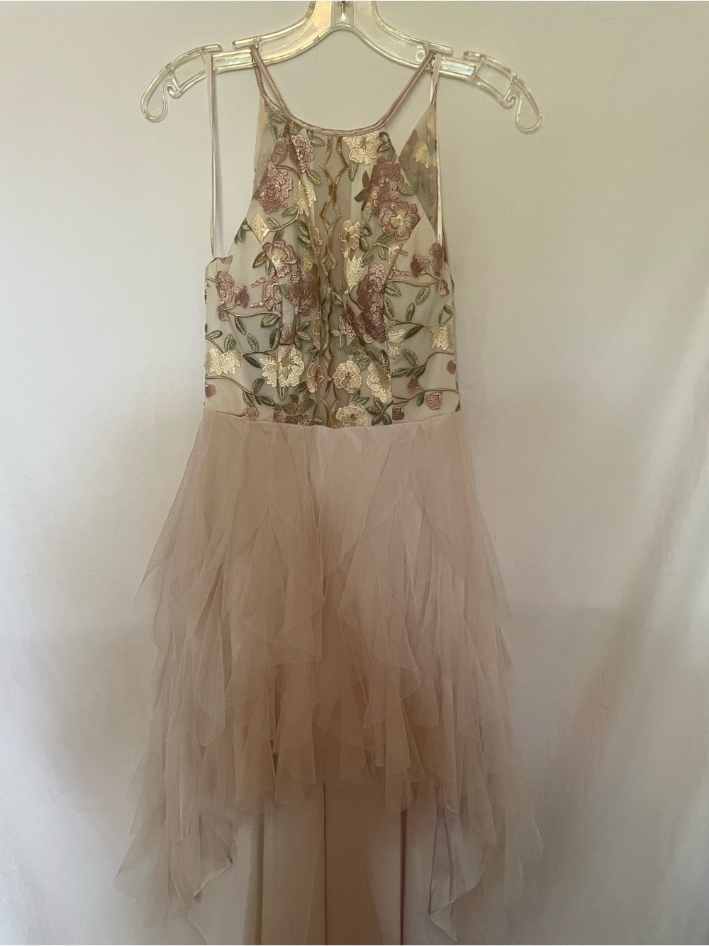 Teeze Me Blush Embroidered Mesh High-Low Dress